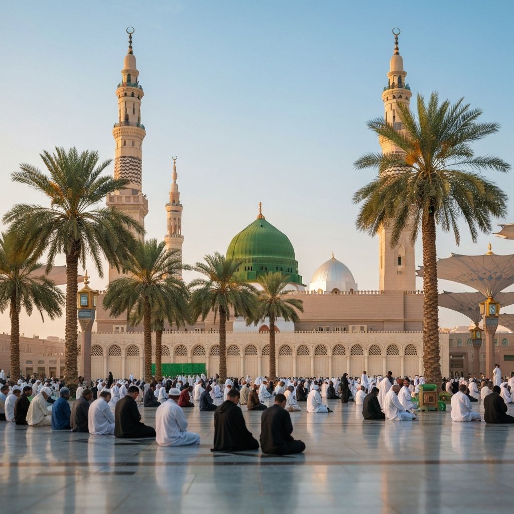 Masjidil Nabawi di Madinah dengan kubah hijau